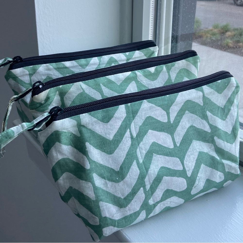 Whole Foods - Set of 3 Pouches Hand dyed unique for makeup/toiletries Like New